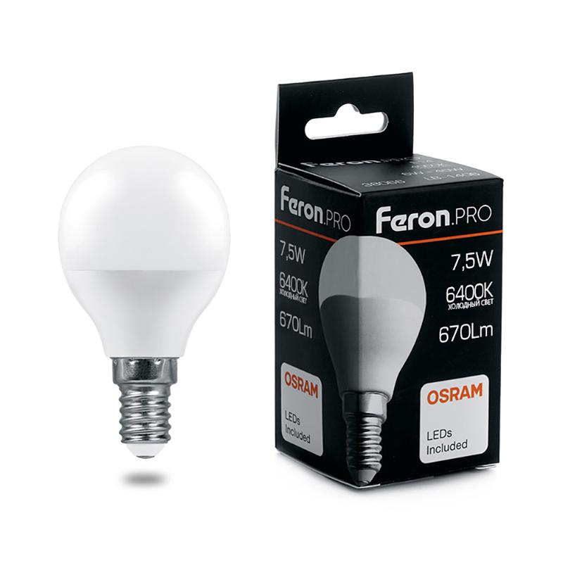 Лампа светодиодная .PRO LB-1407 Шарик E14 7.5W 6400K OSRAM LED