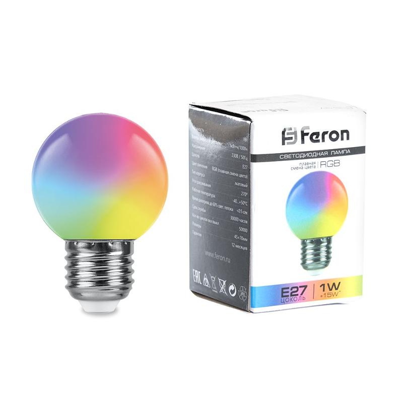 Лампа светодиодная LB-37 (1W) 230V E27 RGB для белт лайта G45 матовый плавная сменая цвета