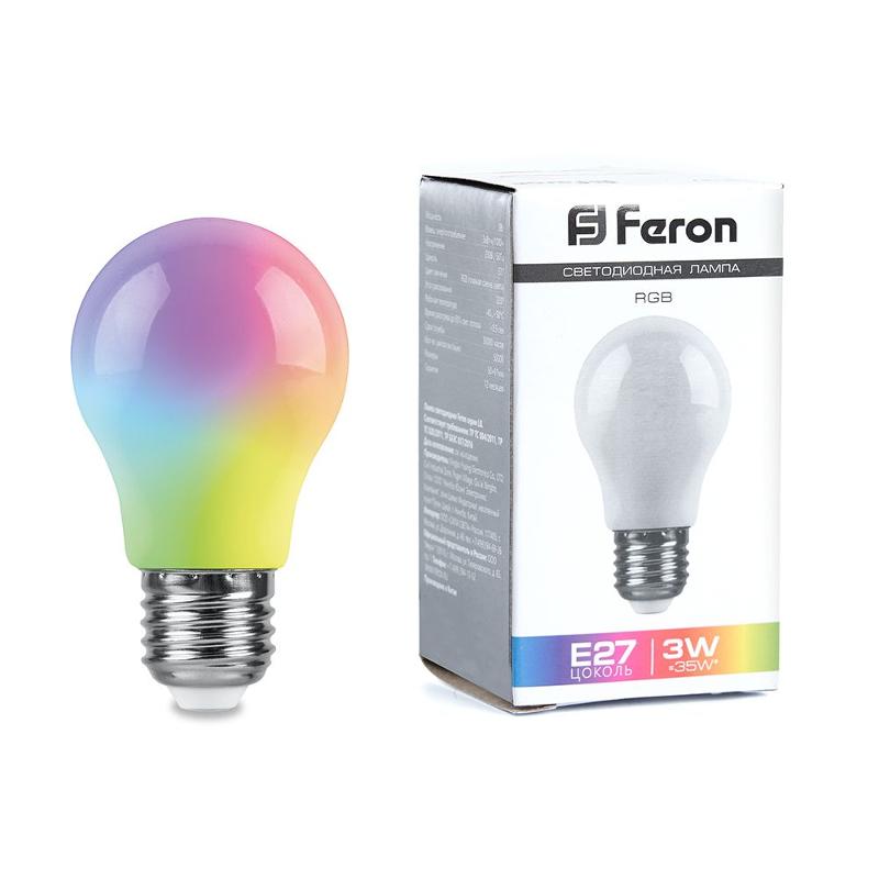 Лампа светодиодная LB-375 (3W) 230V E27 RGB для белт лайта A50 матовый плавная сменая цвета