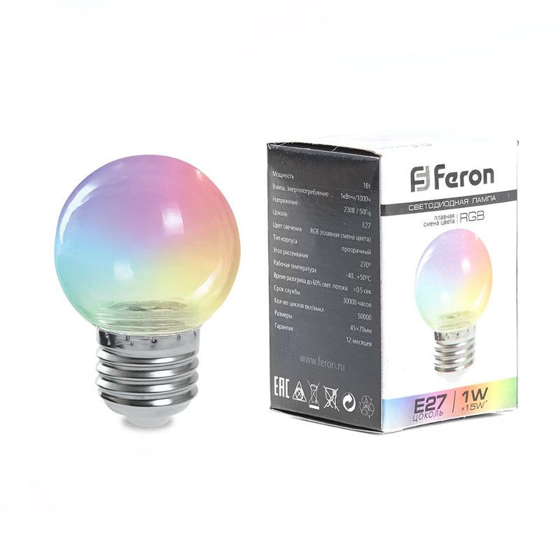 Лампа светодиодная LB-37 (1W) 230V E27 RGB для белт лайта G45 прозрачный быстрая смена цвета