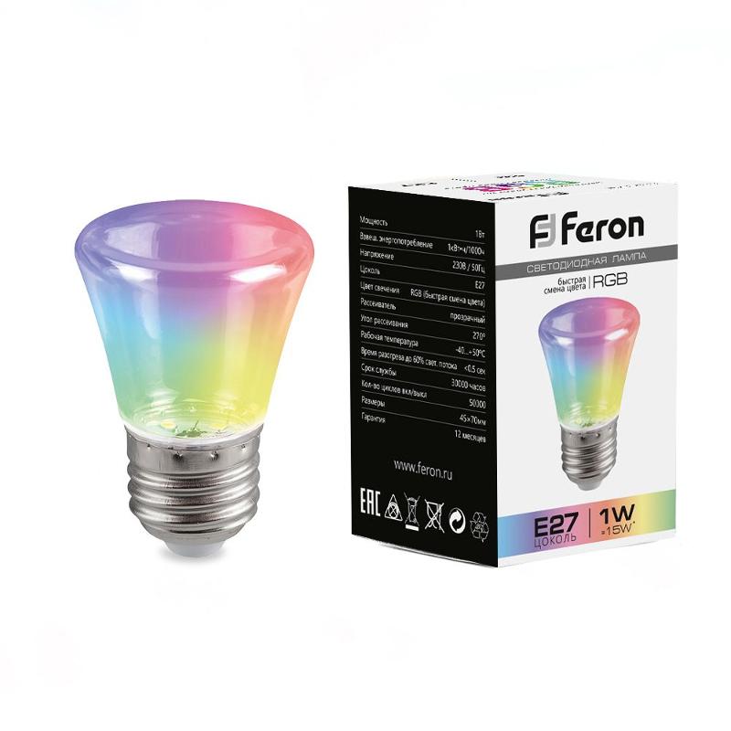 Лампа светодиодная LB-372 (1W) 230V E27 RGB Колокольчик для белт лайта прозрачный плавная смена цвета