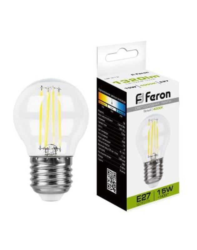 Лампа светодиодная, (15W) 230V E27 4000K прозрачная, LB-515