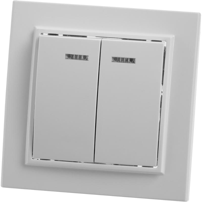 PSW10-9002-01 Выключатель 2-клавишный с индикатором, 250В, 10А, серия Эрна, белый