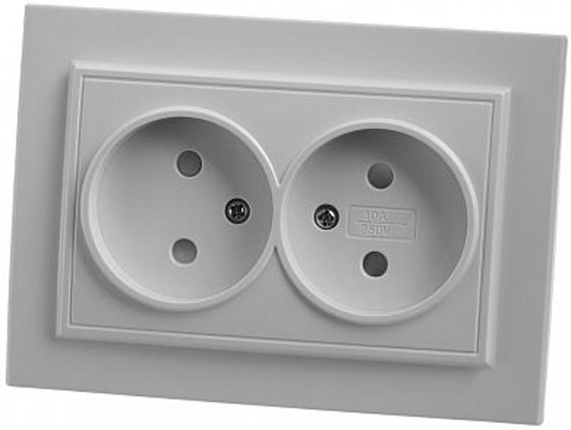 PST10-9013-01 Розетка 2-местная б/з, 250В, 10А с защитной шторкой, серия Эрна, белый