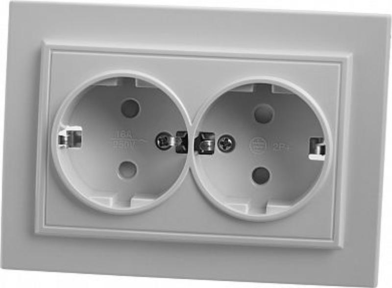 PST16-9014-01 Розетка 2-местная с/з, 250В, 16А, серия Эрна, белый