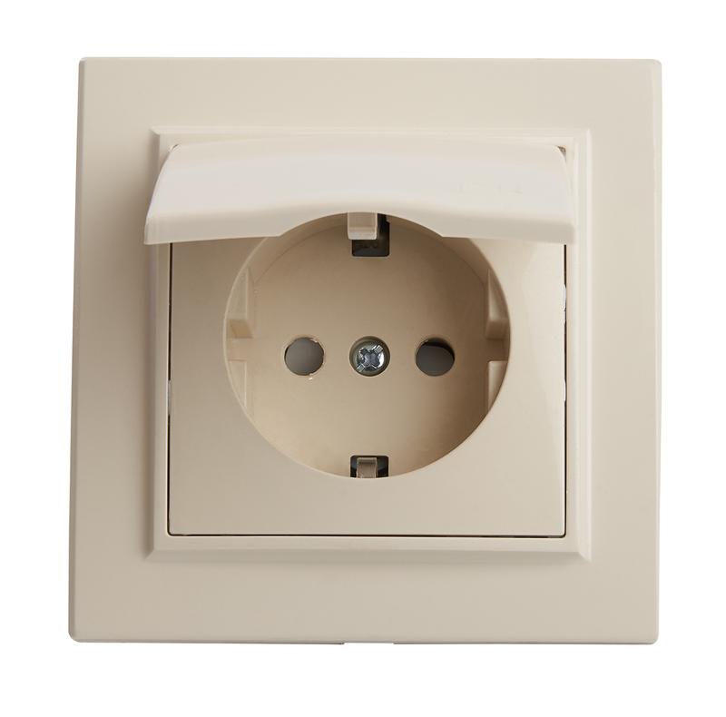 PST16-9012-02 Розетка 1-местная с/з с крышкой, 250В, 16А, серия Эрна, слоновая кость