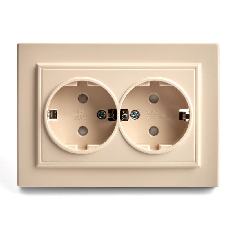 PST16-9014-02 Розетка 2-местная с/з, 250В, 16А, серия Эрна, слоновая кость