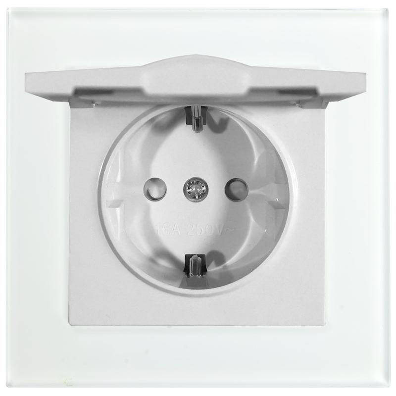 GLS16-7012-01 Розетка 1-местная с крышкой с защитной шторкой с/з 250В, 16А, серия Катрин, белый