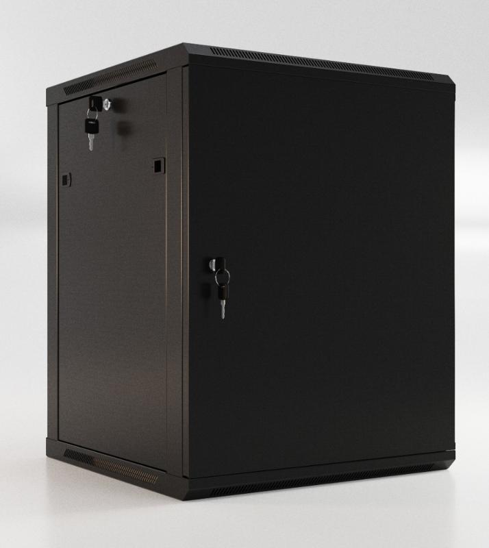 Шкаф наст.TWB-0945-SR-RAL9004 19-дюй. (19"), 9U, 500x600х450мм, мет. передняя дверь с замком, две боковые панели,черн. (разоб.)