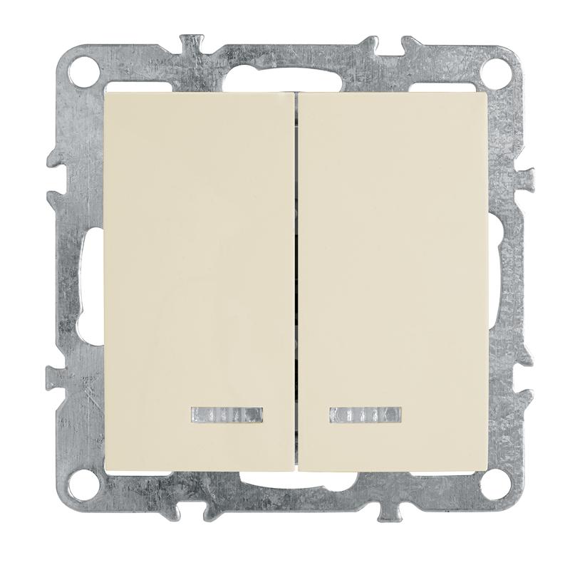 PSW10-9102-02 Выключатель 2-клавишный с индикат. (механизм), 250В, 10А, серия Эрна, слоновая кость