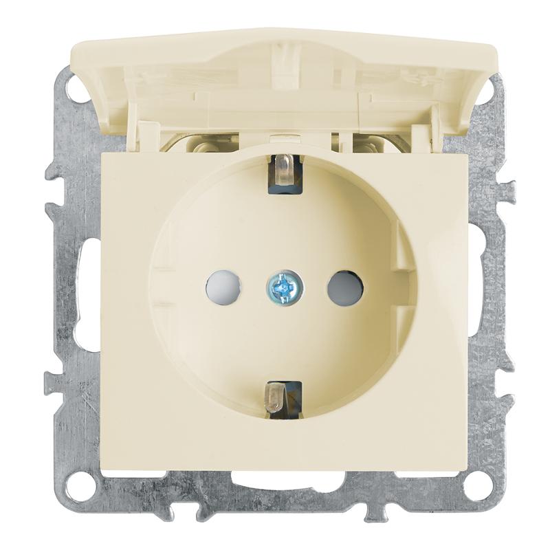 PST16-9112-02 Розетка 1-местная с/з с крышкой (механизм), 250В,16А, серия Эрна, слоновая кость