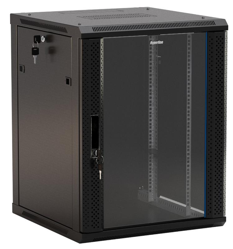 TWB-1845-SR-RAL9004 Шкаф настенный 19-дюймовый (19"), 18U, 908x600х450мм, металлич. дверь с замком, две боковые панели, черн.