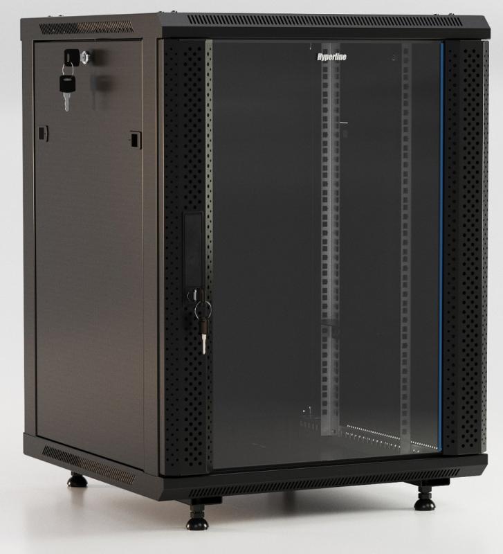 Шкаф наст.TWB-FC-1566-SR-RAL9004 19-дюй.(19"),15U,775x600х600мм,мет.пер.дв.с зам,2бок.пан,с воз.уст.на нож,чер(раз)