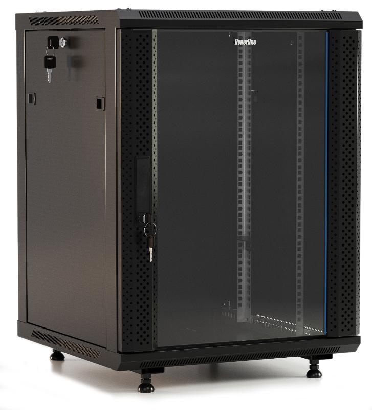 TWB-FC-2245-GP-RAL9004 Шкаф настенный 19-дюймовый (19"), 22U, 1098x600х450мм, стеклянная дверь с перфорацией по бокам, цвет черн.
