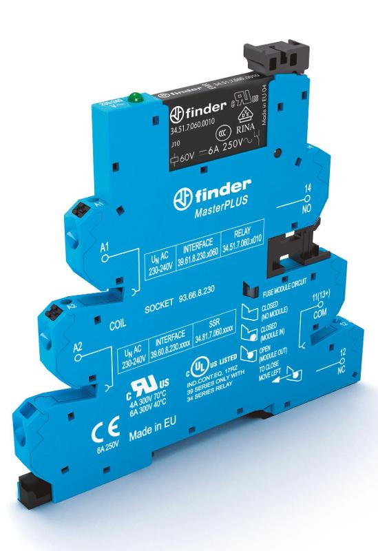 Интерфейсный модуль, электромеханические реле, серия MasterPLUS; 1CO 6A; питание 230-240В AC; категория защиты IP20