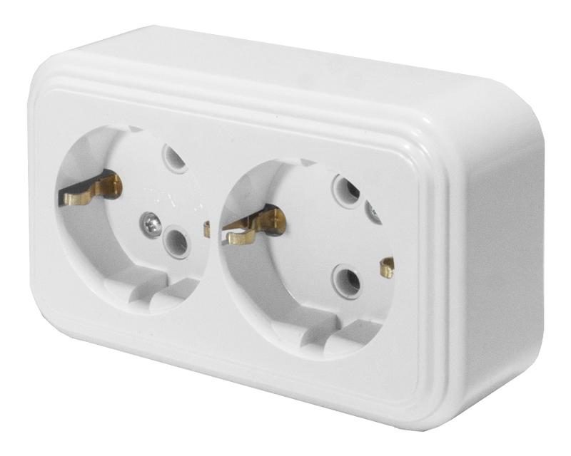 Розетка 2-местная с заземляющим контактом, 250В, 16А, IP20, PST16-31-20 (RA 16-238-Б), белый