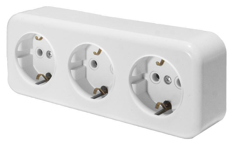 Розетка 3-местная с заземляющим контактом, 250В, 16А, IP20, PST16-51-20 (RA 16-343-Б), белый