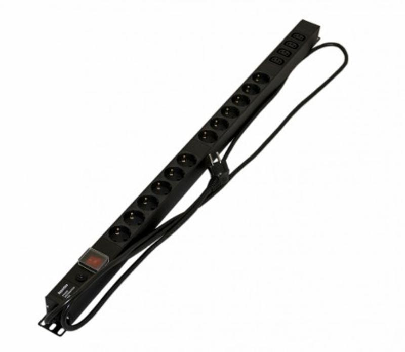 SHE-12SH-4IEC-SF-2.5EU Блок розеток, вертикальный, 12 розеток Schuko, 4 розетки IEC320 C13, 250В, 950x44.4x44.4мм (ДхШхВ)