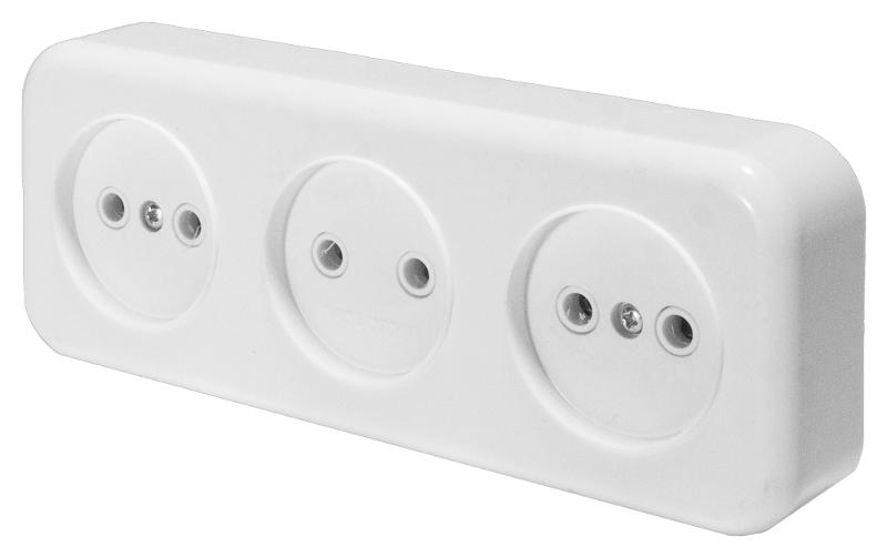 Розетка 3-местная без заземляющего контакта, 250В, 16А, IP20, PST16-50-20 (RA 16-344-Б), белый