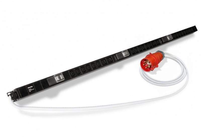 SHE-18IEC-6BIEC-3V-3PVR Блок розеток, вертикальный, 3 блока по 6 розеток IEC320 С13 + 2 розетки IEC320 С19 + автомат. выключ