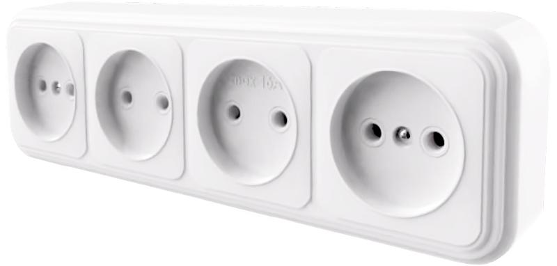Розетка 4-местная без заземляющего контакта, 250В, 16А, IP20, PST16-60-20 (RA 16-464-Б), белый
