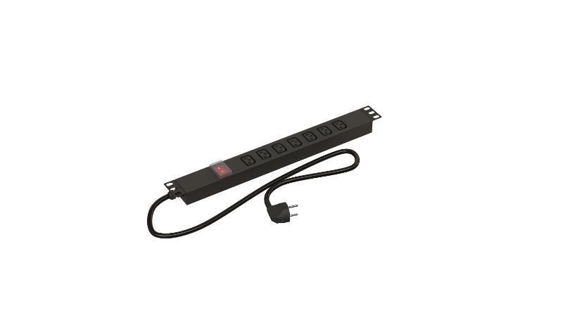 Hyperline SHE19-7IEC-S-2.5EU Блок розеток для 19" шкафов, горизонтальный, 7 розеток IEC320 C13