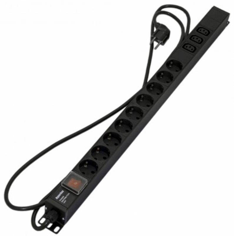 SHE-9SH-3IEC-S-2.5EU Блок розеток, вертикальный, 9 розеток Schuko, 3 розетки IEC320 C13, выключатель с подсветкой
