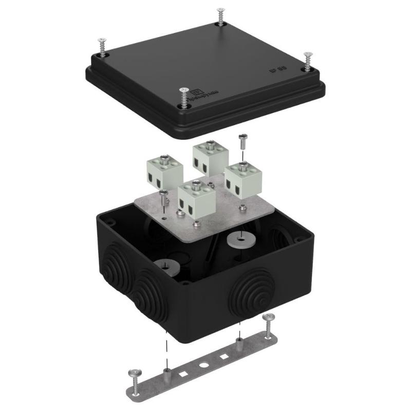 Коробка огнестойкая для о/п 40-0300-FR1.5-8 Е15-Е120 RAL9005 100х100х50 (14 шт/кор) черная