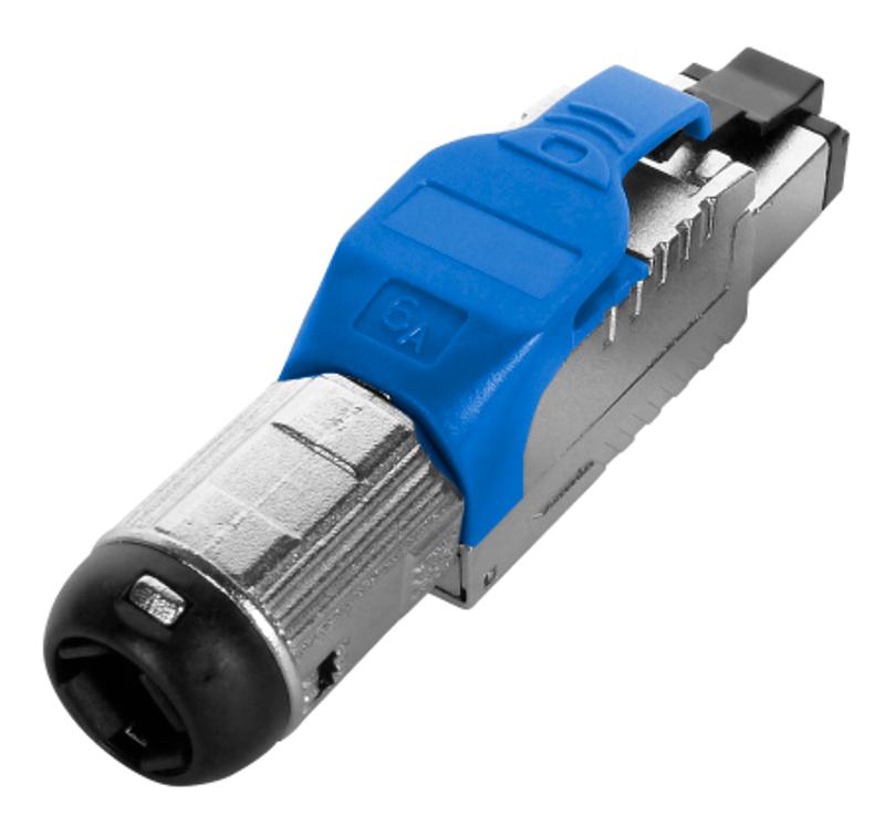 PLUE-8P8C-S-C6A-SH-BL Разъем полевой оконцовки RJ-45 (8P8C) под витую пару, для одножил. кабеля, toolless, категория 6A, экранир.