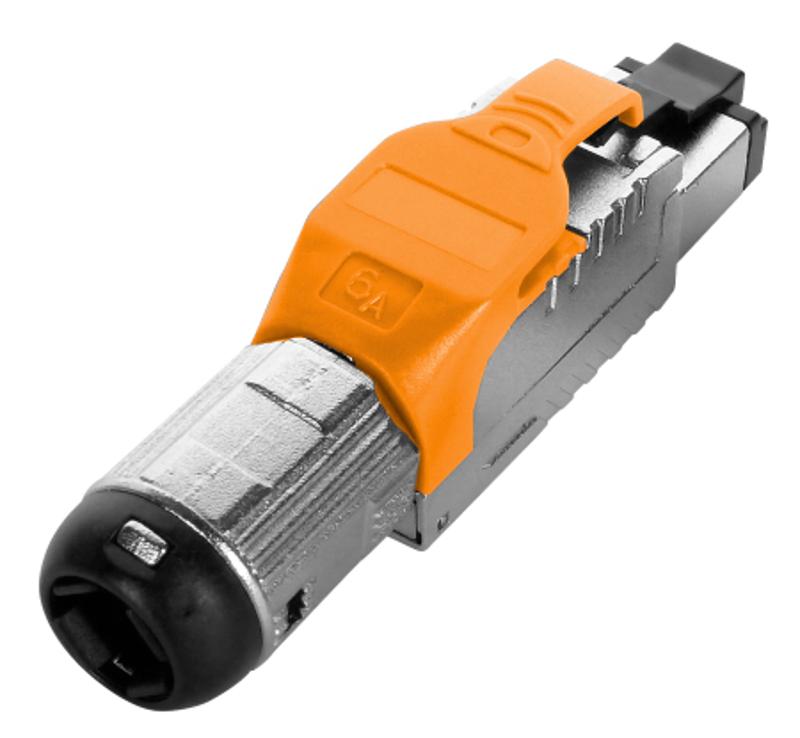 PLUE-8P8C-S-C6A-SH-OR Разъем полевой оконцовки RJ-45 (8P8C) под витую пару, для одножиль. кабеля, toolless, категория 6A