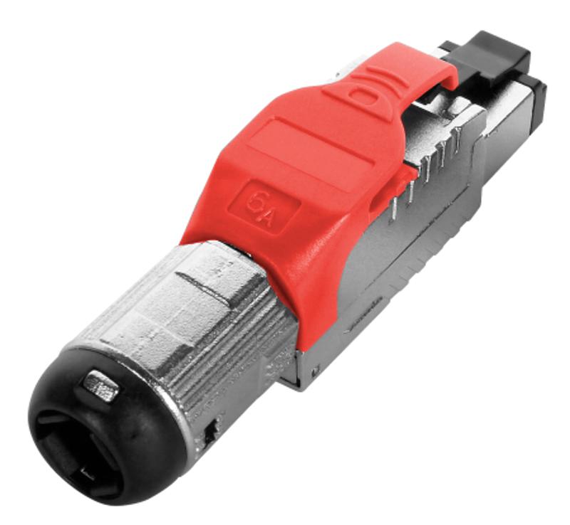 PLUE-8P8C-S-C6A-SH-RD Разъем полевой оконцовки RJ-45 (8P8C) под витую пару, для одножильного кабеля,toolless,категория 6A,экранир.