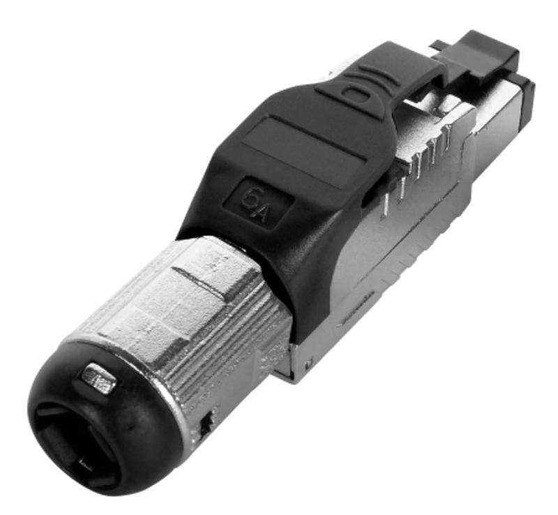 PLUE-8P8C-S-C6A-SH-BK Разъем полевой оконцовки RJ-45 (8P8C) под витую пару, для одножильного кабеля, toolless, категория 6A.