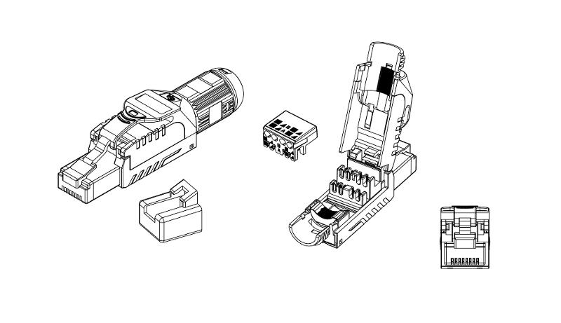 PLUE-8P8C-S-C6A-SH-YL Разъем полевой оконцовки RJ-45 (8P8C) под витую пару, для одножиль. кабеля, toolless, категория 6A, экранир