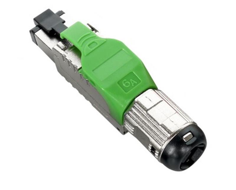 PLUE-8P8C-S-C6A-SH-GN Разъем полевой оконцовки RJ-45 (8P8C) под витую пару, для одножиль. кабеля, toolless, категория 6A, экранир