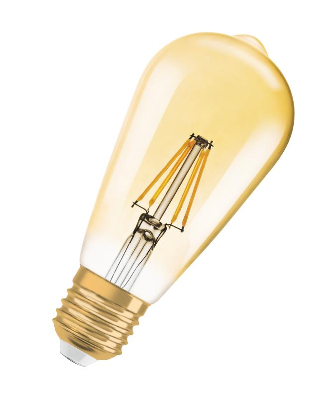 Лампа светодиодная LED, филаментная, золотистая Vintage 1906 LED dim CL Edison FIL GOLD 55 dim 7, 5W/825 E27