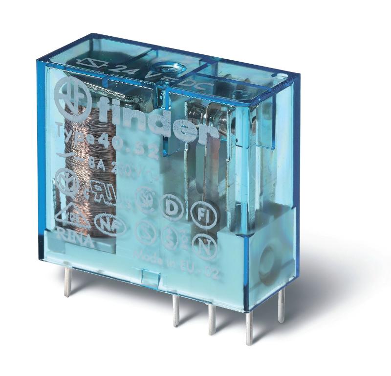 Миниатюрное универсальное электромеханическое реле; монтаж на печатную плату или в розетку; выводы с шагом 5мм; 2CO 8A