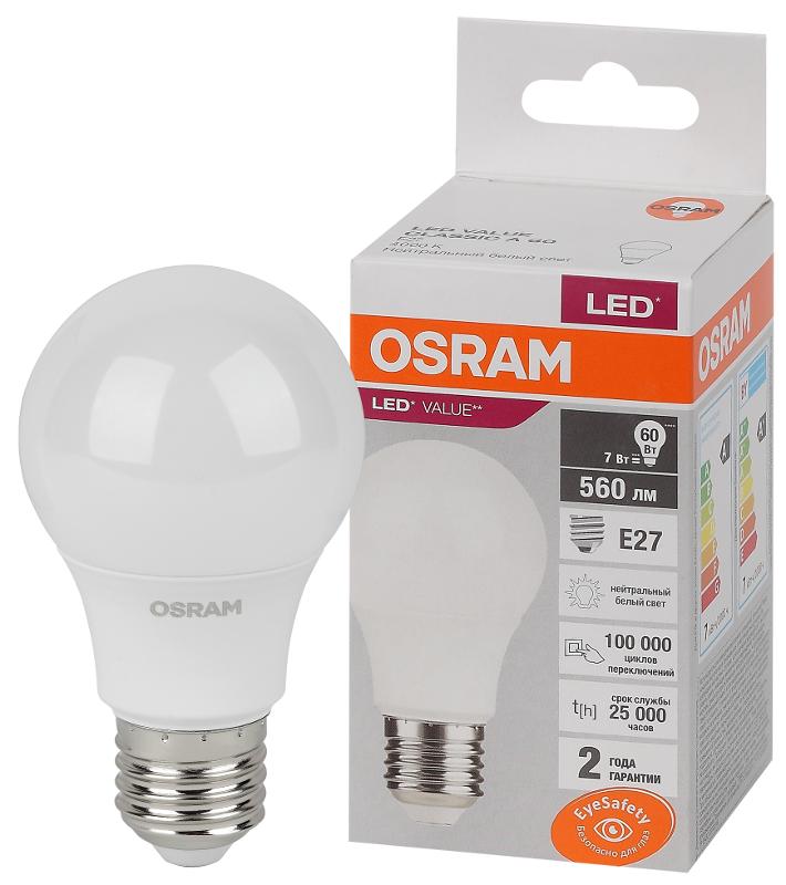 Лампа светодиодная LED Value CL- A 7W/840 230V E27 10X1