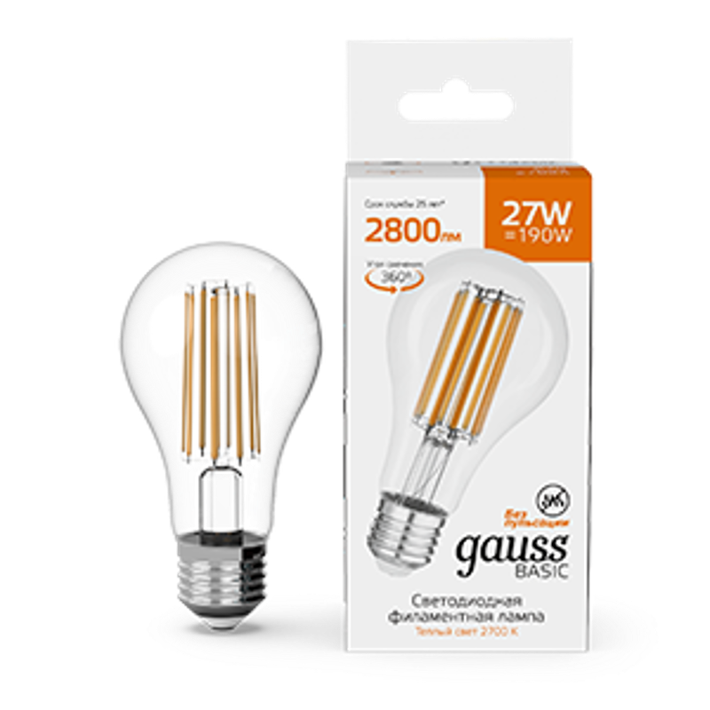 Лампа светодиодная   Basic Filament А70 27W 2800lm 2700К Е27 LED 1/10/40