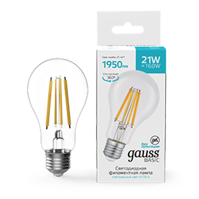 Лампа светодиодная   Basic Filament А70 21W 1950lm 4100К Е27 LED 1/10/40