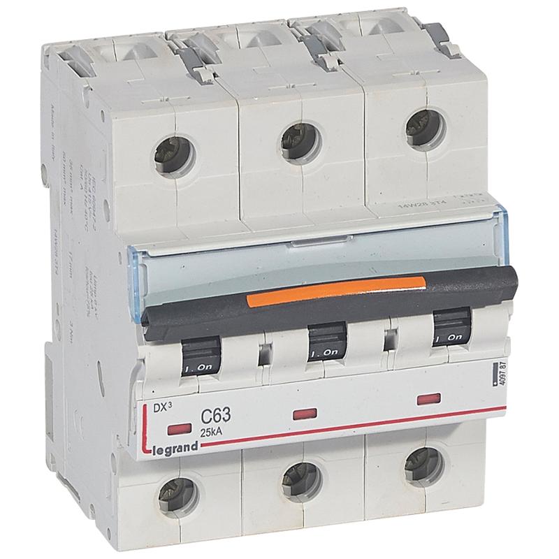 Выключатель автоматический трехполюсный DX3 63А C 25кА (4,5 мод)