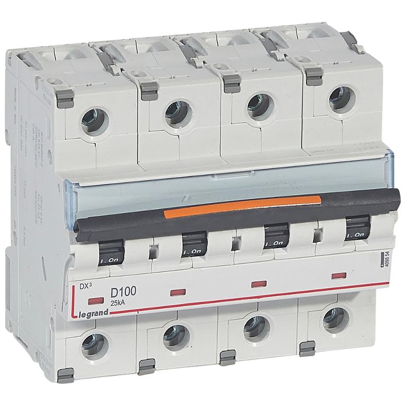 Выключатель автоматический четырехполюсный DX3 100А D 25кА (6 мод)