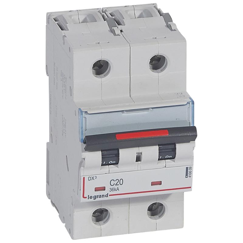 Выключатель автоматический двухполюсный DX3 20A C 36кА (3 мод)