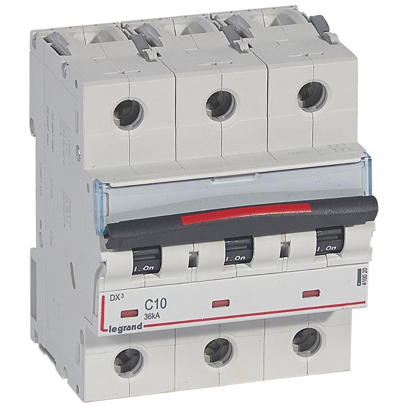 Выключатель автоматический трехполюсный DX3 10A C 36кА (4,5 мод)