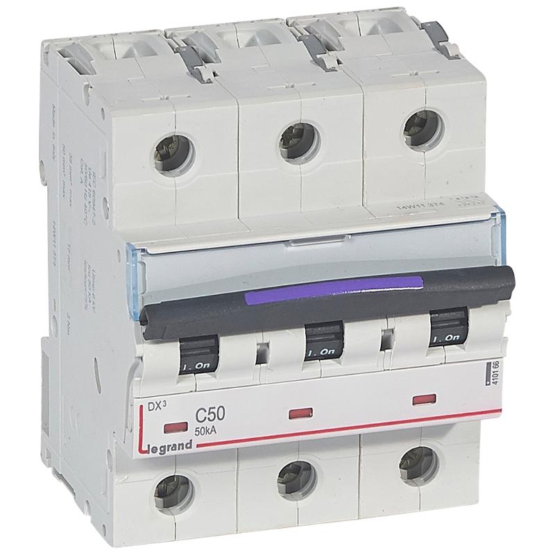 Выключатель автоматический трехполюсный DX3 50А C 50кА (4,5 мод)