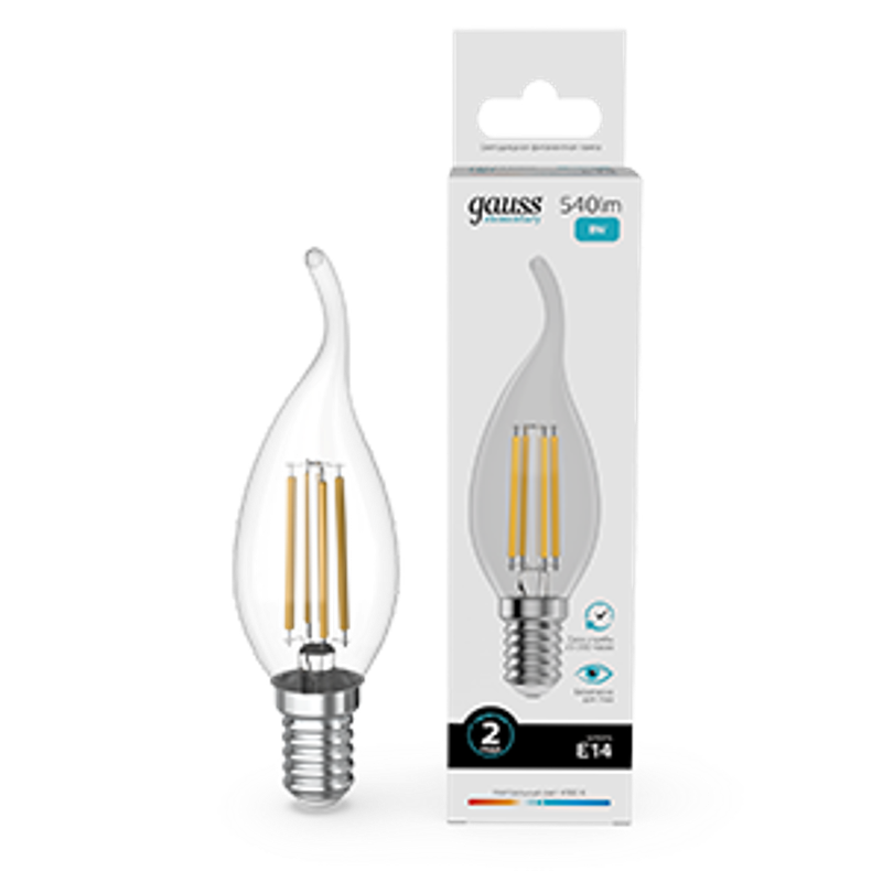 Лампа светодиодная   Filament Elementary Свеча на ветру 8W 540lm 4100К Е14 LED 1/10/100