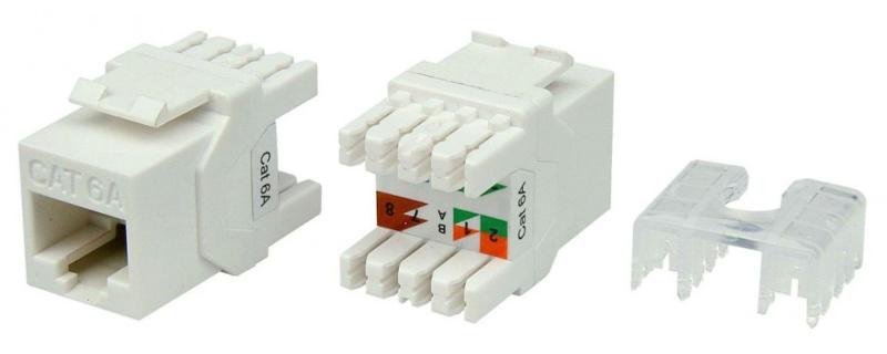 KJ8-8P8C-C6A-180-WH Вставка Keystone Jack RJ-45(8P8C), категория 6a (10G), тип 180 градусов, белая