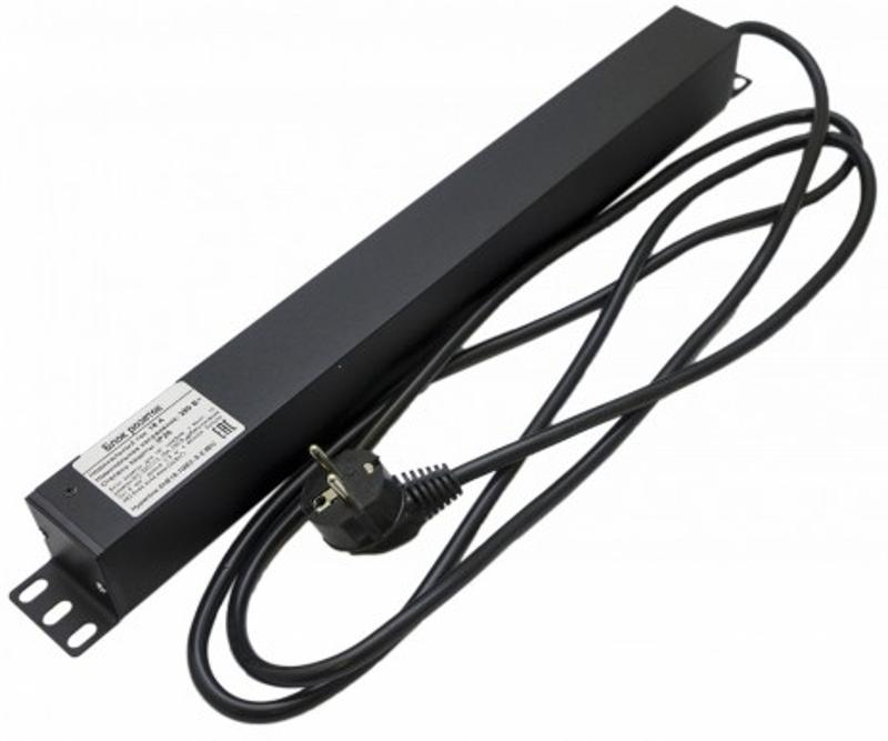 Блок розеток для 19" шкафов  SHE19-10IEC-S-2.5EU, гориз., 10 розеток IEC 320 C13, 10A, 250В, 3х1.5мм2, длина 2.5м, вилка Schuko