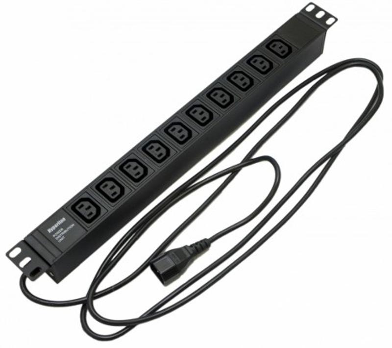 SHE19-10IEC-2.5IEC Блок розеток для 19" шкафов, горизонтальный, 10 розеток IEC320 C13,  482.6x44.4x44.4мм
