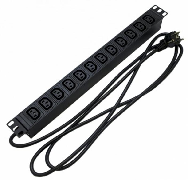 SHE19-12IEC-2.5EU Блок розеток для 19" шкафов, горизонтальный, 12 розеток IEC320 C13, 482.6x44.4x44.4мм
