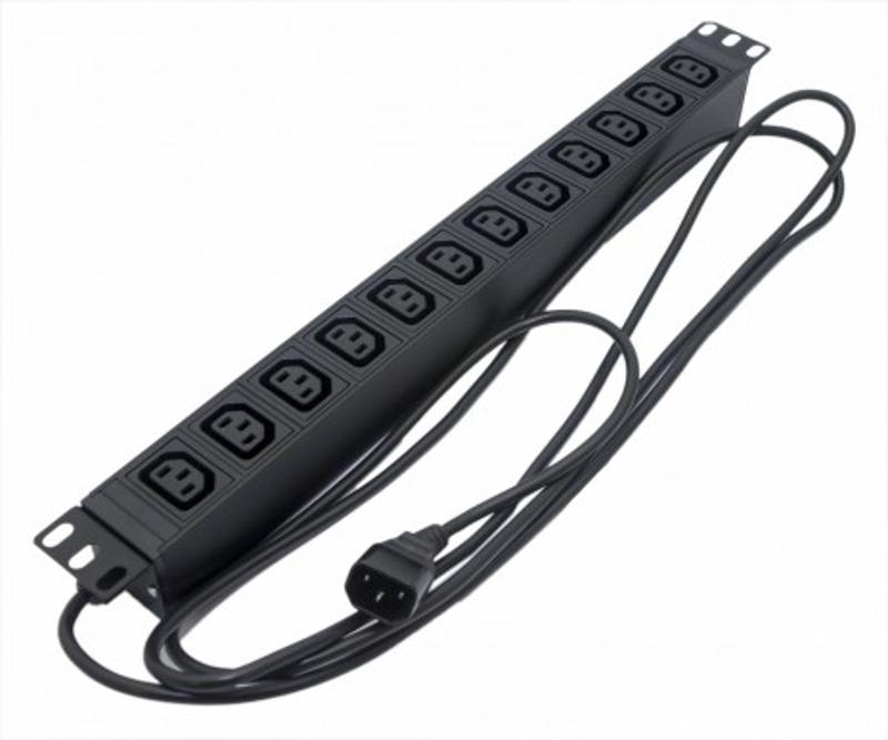 SHE19-12IEC-2.5IEC Блок розеток для 19" шкафов, горизонтальный, 12 розеток IEC320 C13,  482.6x44.4x44.4мм (ДхШхВ)